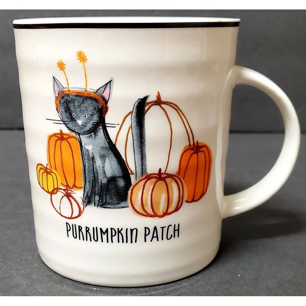 Purrumpkin Patch Cat Mug in Pumpkin Patch Oversized Halloween Ivory/Orange/Black
